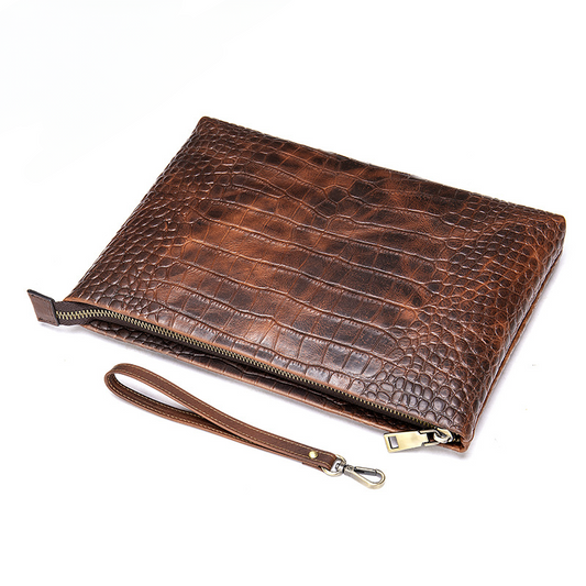 Men's Clutch Bag Business Crocodile Crest Cow Leather Handbag for Men 