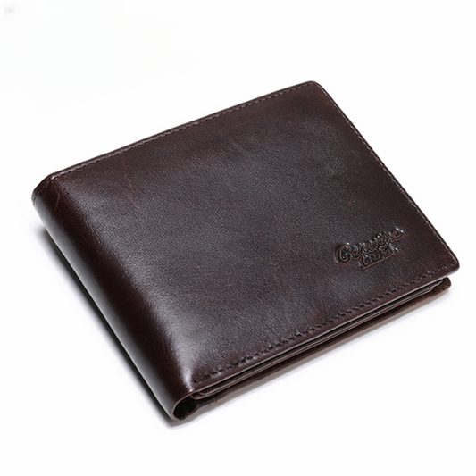 Men's Short Wallet Cowhide Genuine Leather RFID Card Holder Retro Men's Wallet Card Bag 