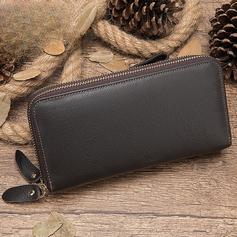 Men's long wallet double zipper card bag coin purse card holder business wallet for men 