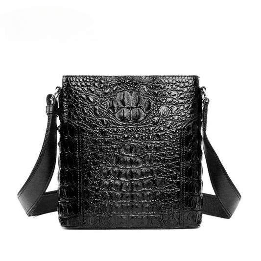 Men's Shoulder Bag Crocodile Skin Genuine Leather Multifunctional Large Capacity Casual Business Crossbody Bag 