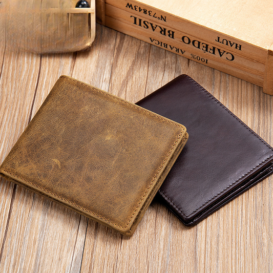 Men's short wallet cowhide genuine leather retro casual anti-theft wallet 