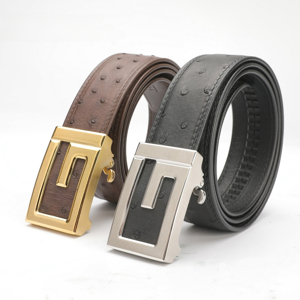 Ostrich Skin Genuine Leather Men's Belt Automatic Buckle Stainless Steel Buckle Width 3.4cm Fashion Belt for Men 